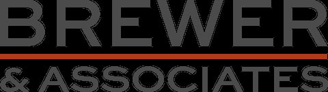 Brewer and Associates company logo in gray with red horizontal accent line