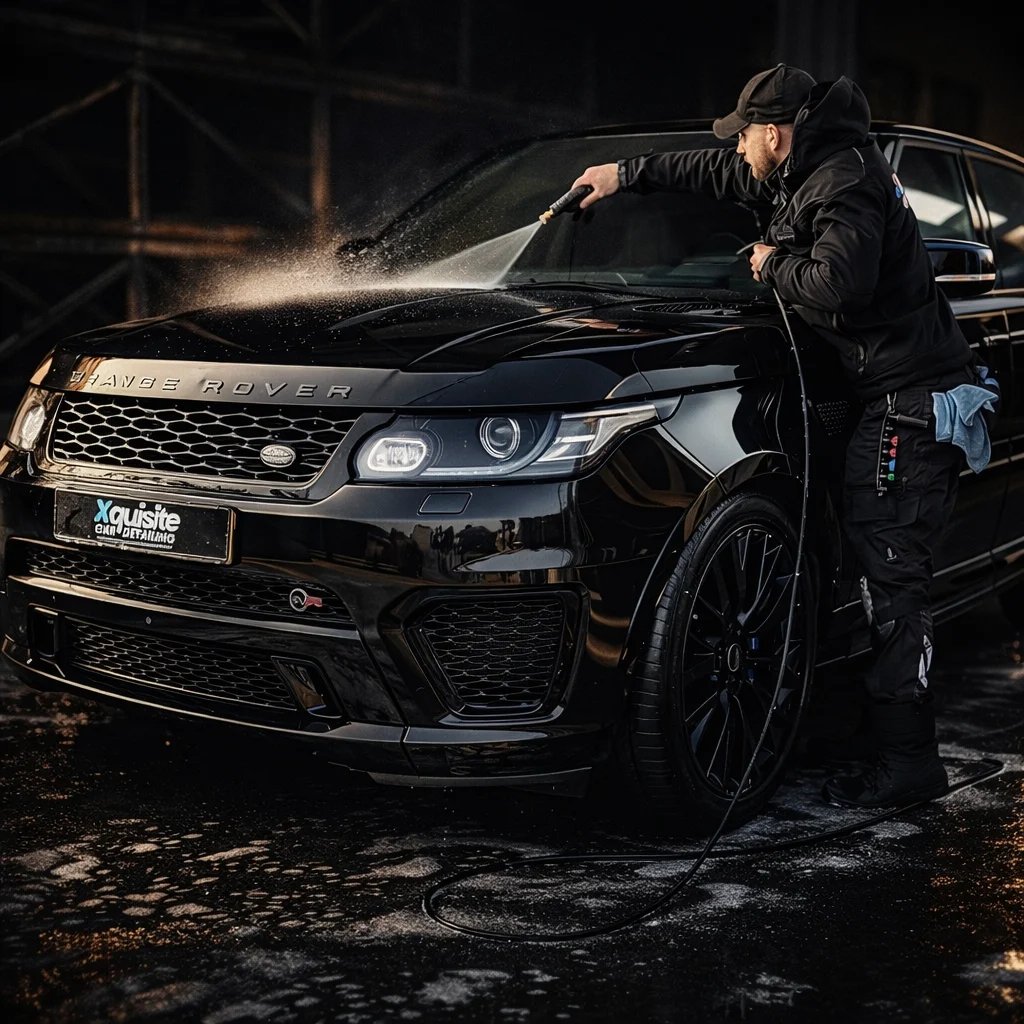 Xquisite detailing product in actie op een zwarte Range Rover