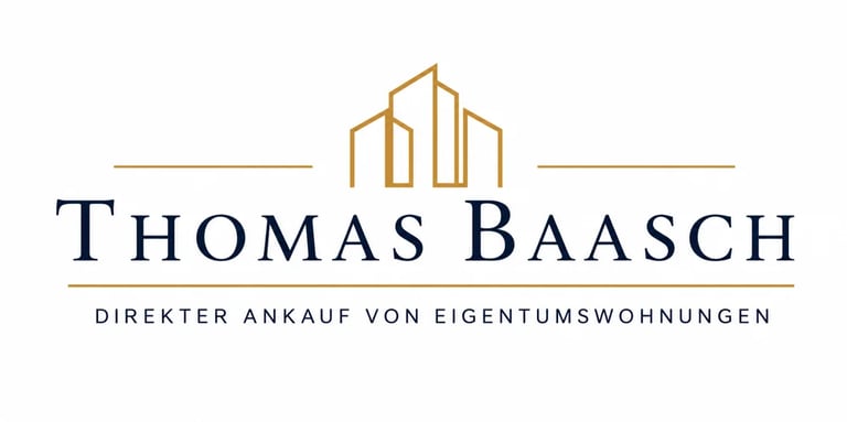 Thomas Baasch Logo mit stilisierten Gebäuden und Text "Direkter Ankauf von Eigentumswohnungen"