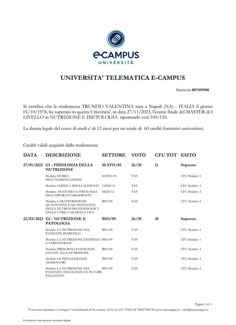 Certificato Trunfio Valentina — qualifica sportiva