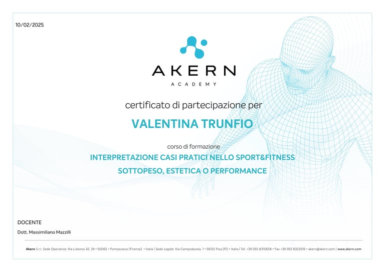 Certificato Akern Academy — Interpretazione casi pratici nello Sport & Fitness, Dott. Massimiliano Mazzilli, 10/02/2025