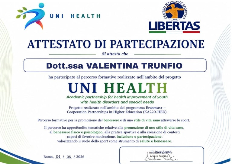 Certificato di partecipazione UNI HEALTH academic partnership per Dott.ssa Valentina Trunfio, 4 Giugno 2026