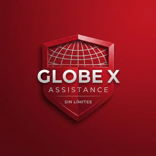 Globe X Assistance logo with gridded globe icon on red shield background and sin límites text