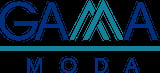 GAMMA MODA logo with blue and teal lettering on black background