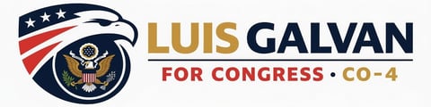 Luis Galvan for Congress CO-4 campaign logo with eagle and American flag