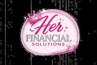 Her Financial Solutions logo featuring a pink oval badge with a crown and decorative floral elements