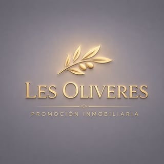 Les Oliveres real estate promotion logo with golden olive branch design on grey background
