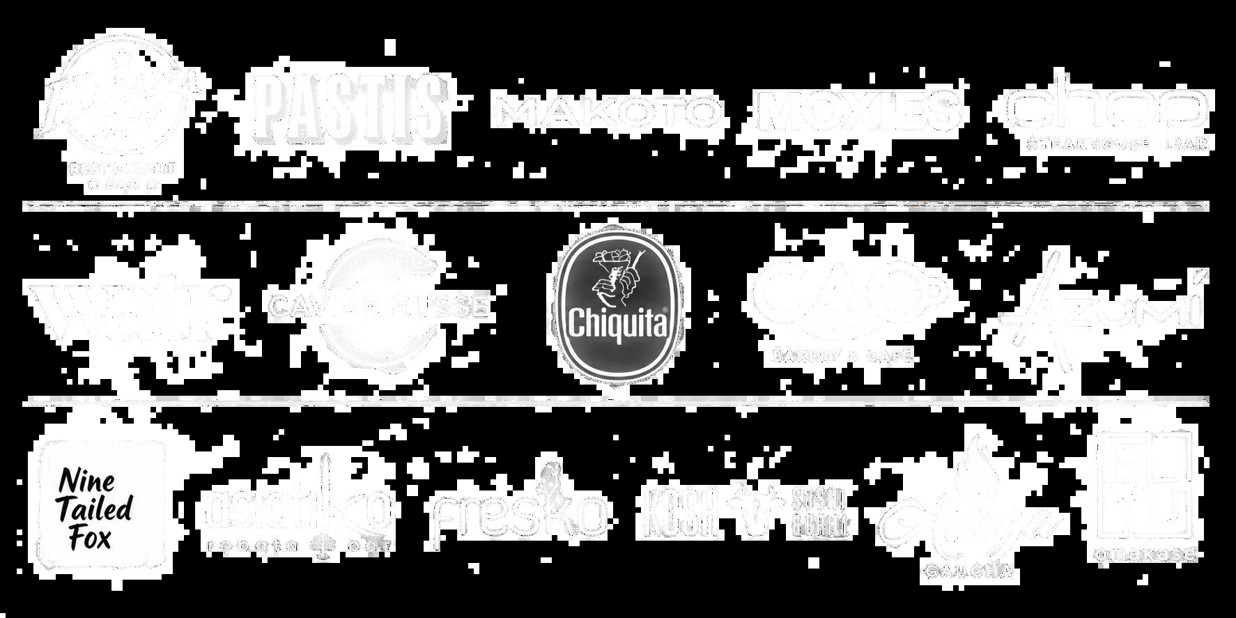 Collection of white music and clothing brand logos on black background including Vans, Stüssy, and other streetwear brands
