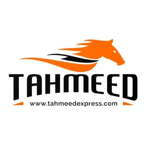 Tahmeed Express logo featuring an orange horse head with black stripe and website www.tahmeedexpress.com