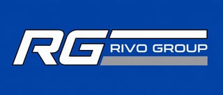 Rivo Group logo featuring white lettering and geometric design on a blue background