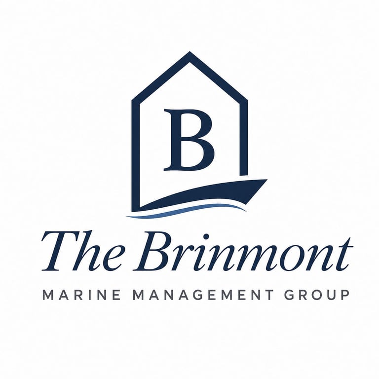The Brinmont Marine Management Group logo featuring a house-shaped icon with a B and a wave design