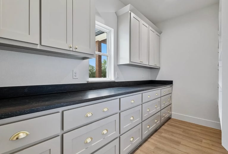 Gray and white kitchen