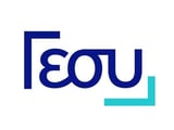BOU logo with dark blue text and turquoise corner brackets on a white background