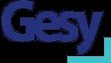 Gesy company logo in dark blue with cyan accent corner element