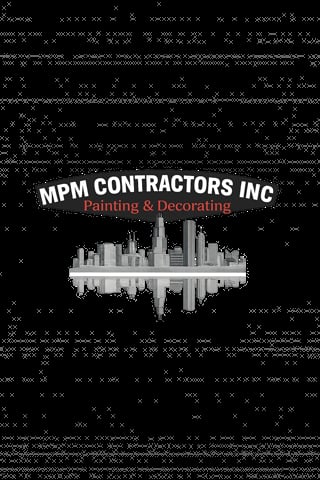 MPM Contractors Inc logo with city skyline and Painting & Decorating text on dark background