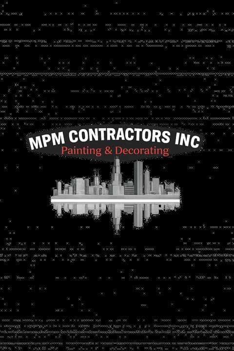 MPM Contractors Inc logo with city skyline and Painting & Decorating text on dark background