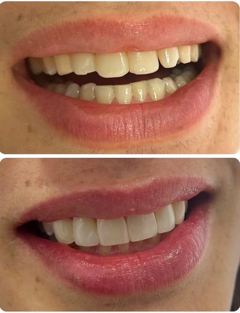 Reconstrucción de sonrisa con resina, antes y después, Dr. Elías Sánchez, Zapopan