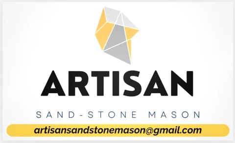 Artisan Sand-Stone Mason business card with geometric star design and contact email