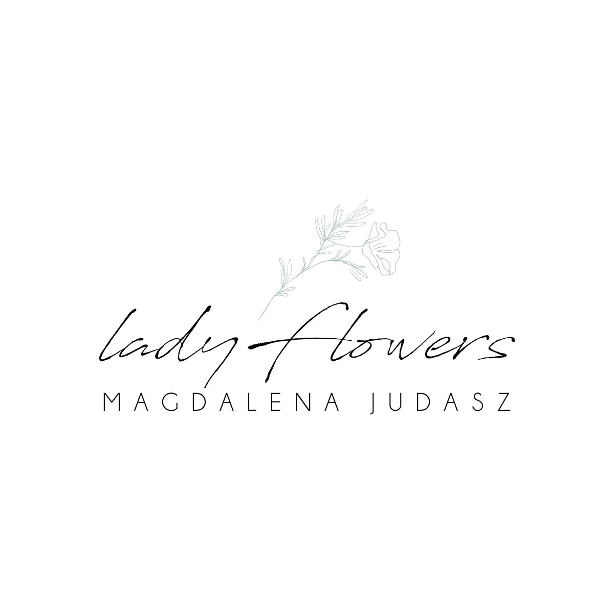 Lady Flowers logo with delicate floral line drawing and Magdalena Judasz name text