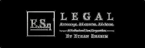 Legal E.S.Q. logo and company information text on black background