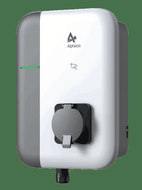 Alphaess white and gray wall-mounted electric vehicle charging station with cable holder and status indicator light