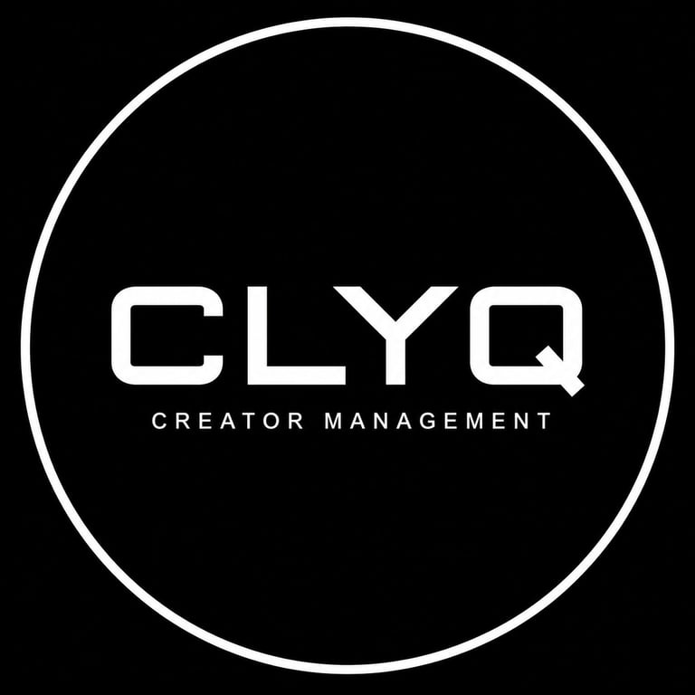 CLYQ Creator Management logo featuring white text and circular border on black background