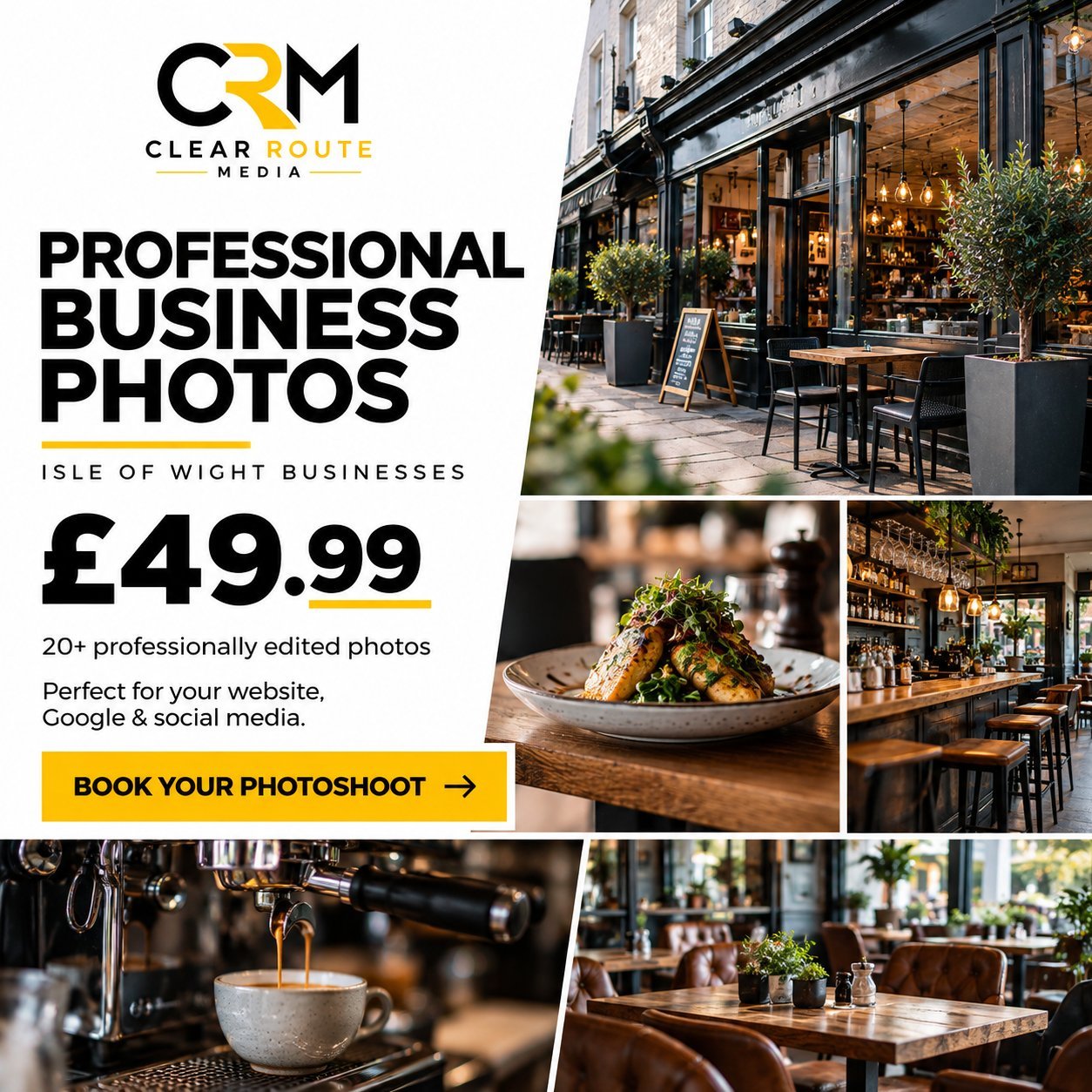 Clear Route Media professional business photography offer for Isle of Wight businesses showing cafe and restaurant interiors