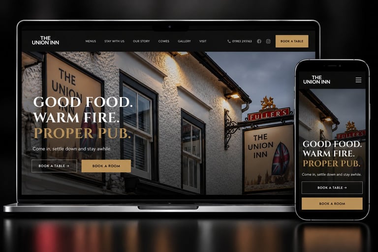 Responsive website design for The Union Inn pub displayed on desktop and mobile devices