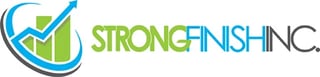 StrongFinish Inc logo with upward arrow and bar chart elements in blue and green