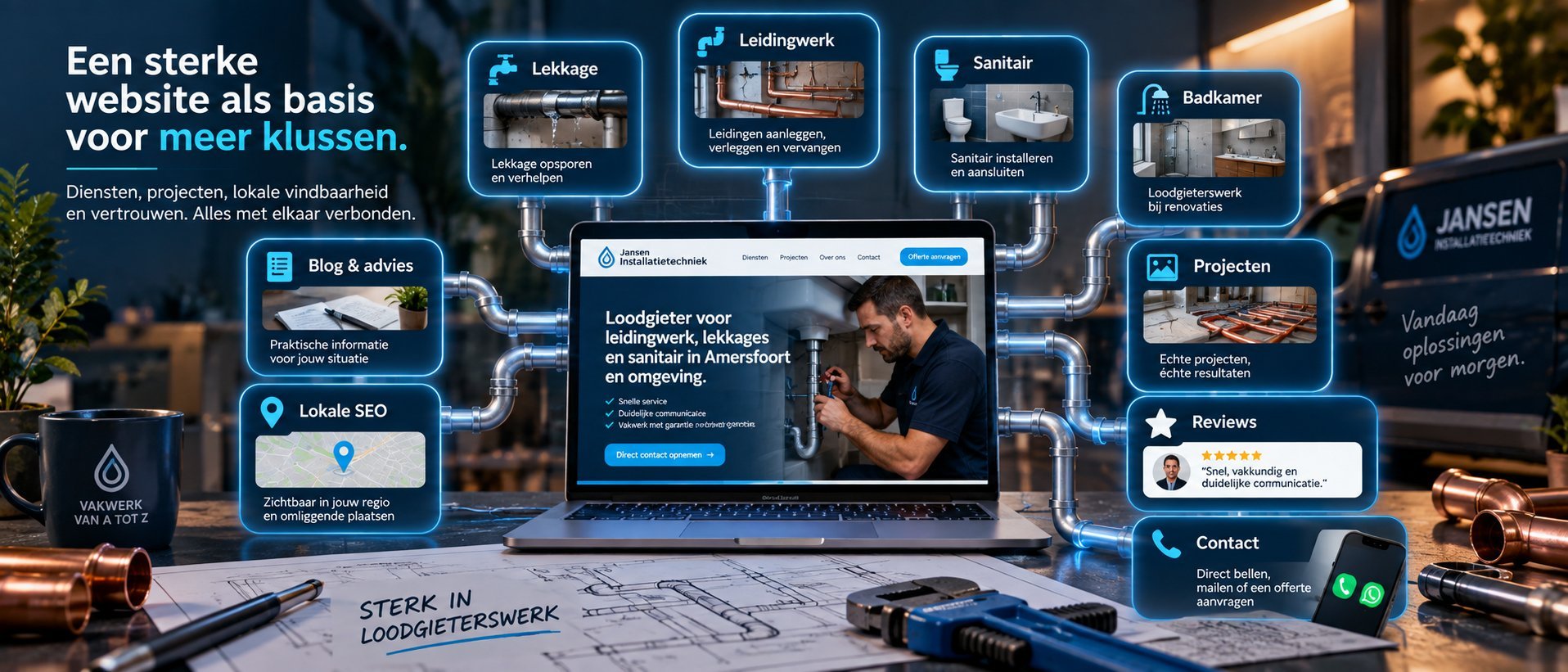 SEO websitestructuur voor loodgieter met diensten, projecten, reviews en interne links