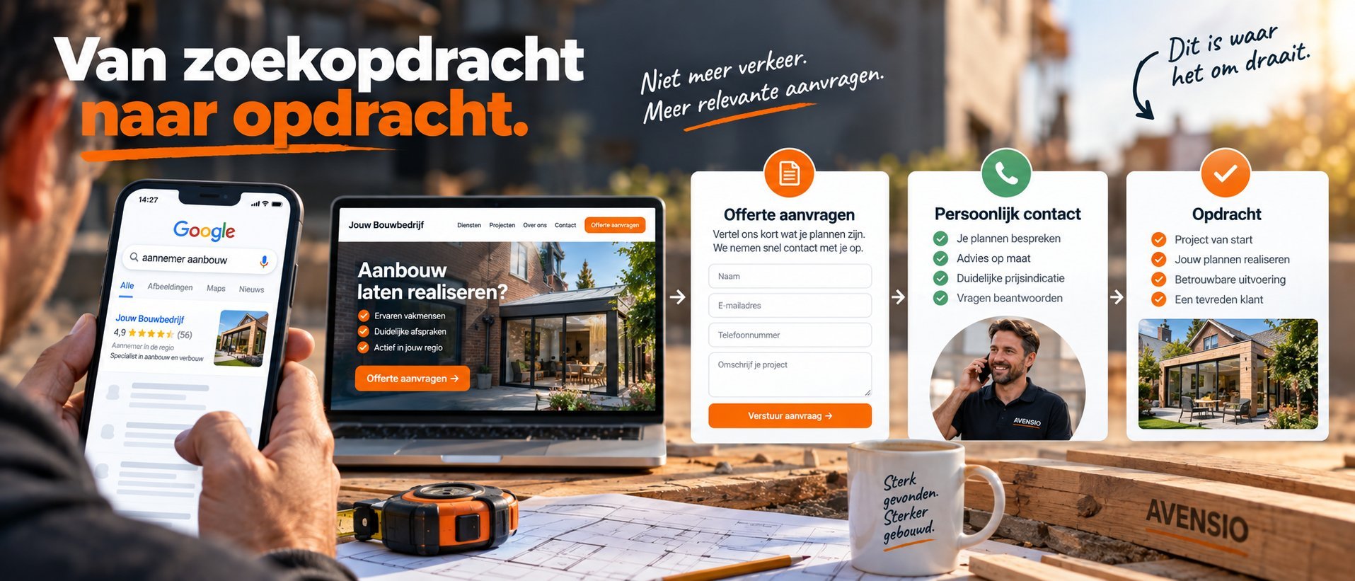 Van Google zoekopdracht via website en offerteaanvraag naar een nieuwe bouwopdracht