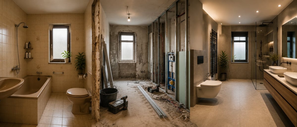 Badkamerrenovatie voor tijdens en na als lokaal project voor SEO