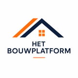 Logo for Het Bouwplatform featuring a house roof design in orange and navy with small orange squares