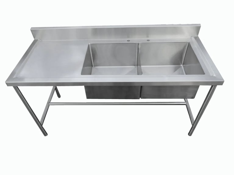Tarja industrial de acero inoxidable con doble tarja y escurridor, fabricada a medida