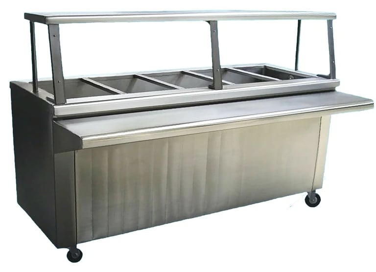 Baño maría a gas de acero inoxidable con protección de cristal y cuatro divisiones para restaurantes