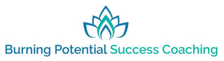 Burning Potential Success Coaching logo with blue lotus flower icon