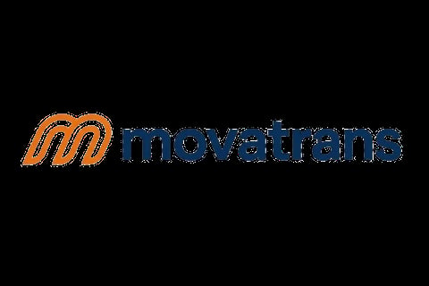 Movatrans logo with orange curved lines and blue text