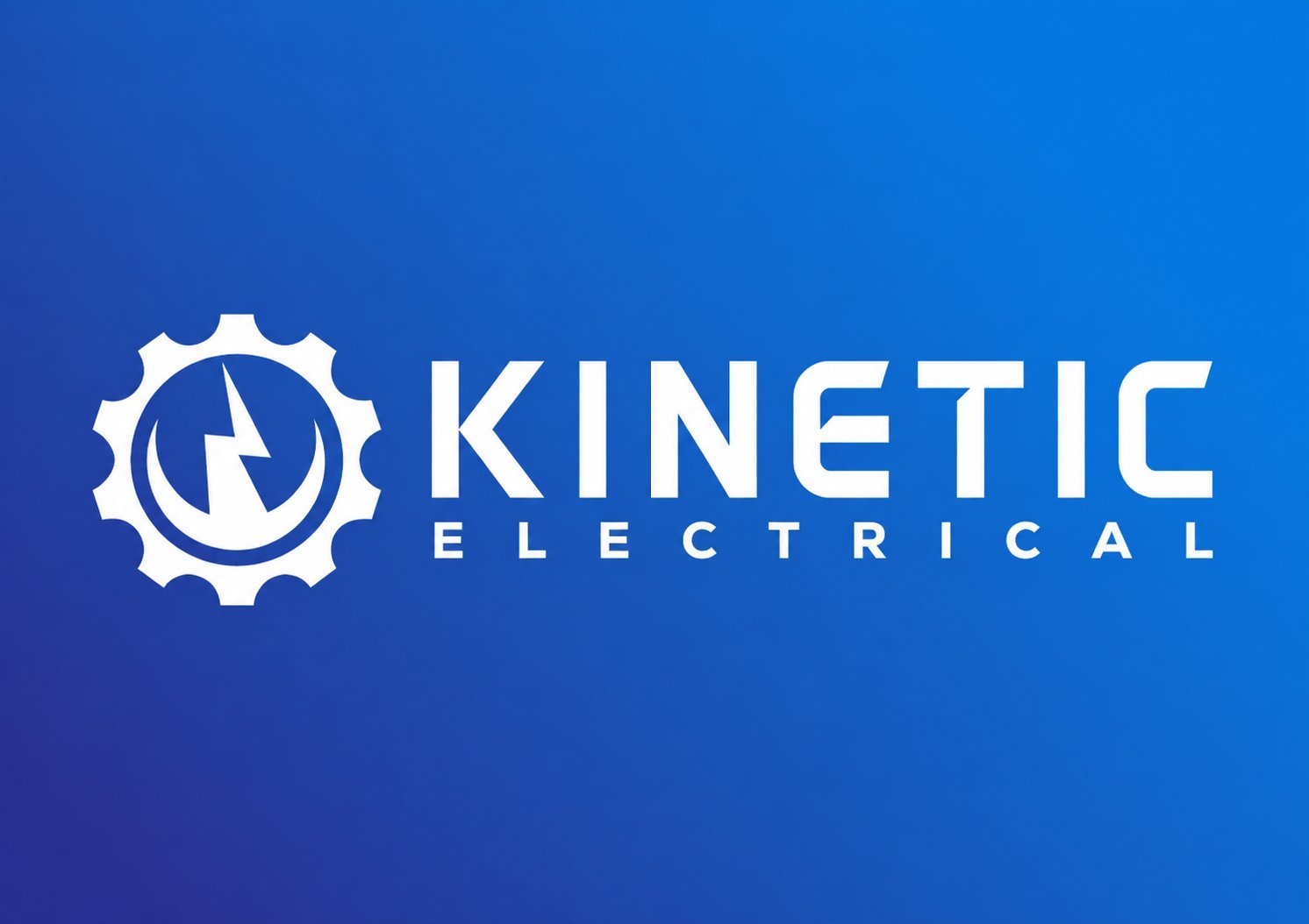 Kinetic Electrical logo featuring a gear with lightning bolt on blue background