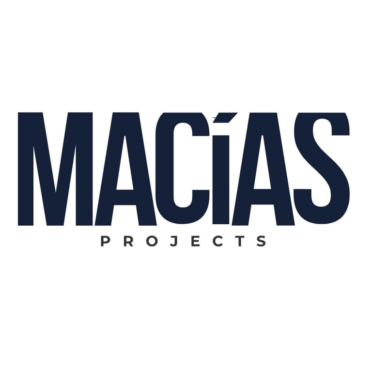 Macias Projects logo featuring bold dark blue lettering with the company name and subtitle