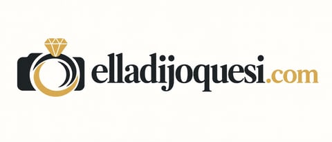 Elladijoquesi.com logo with camera and diamond icon in gold and black