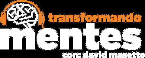 Transformando Mentes logo with brain icon and headphones, featuring David Masetto branding