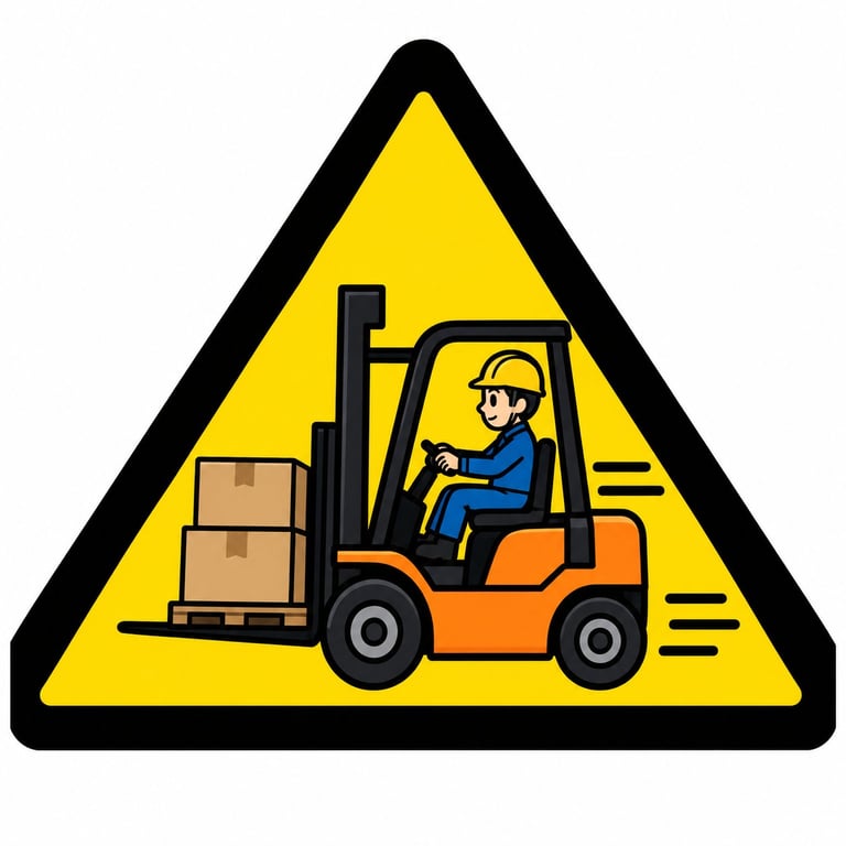 지게차 (forklift) ගැන අවවාද කරන කහ ත්‍රිකෝණ අනතුරු ඇඟවීමේ සලකුණ