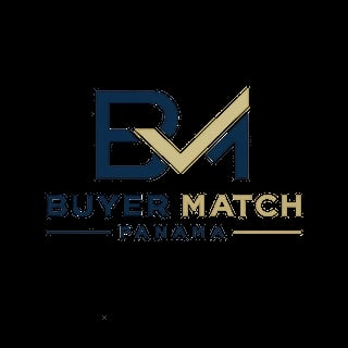 Buyer Match Panama logo featuring blue and gold letters with a checkmark symbol on black background