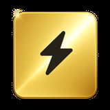 Golden square icon with black lightning bolt symbol and glossy shine effect