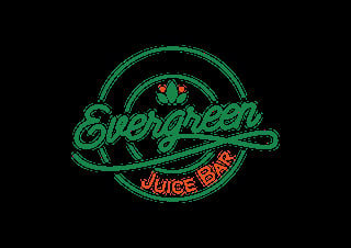 Evergreen Juice Bar logo with green text and orange accents on black background
