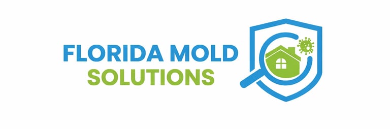 Florida Mold Solutions logo with blue shield icon containing a green house and magnifying glass
