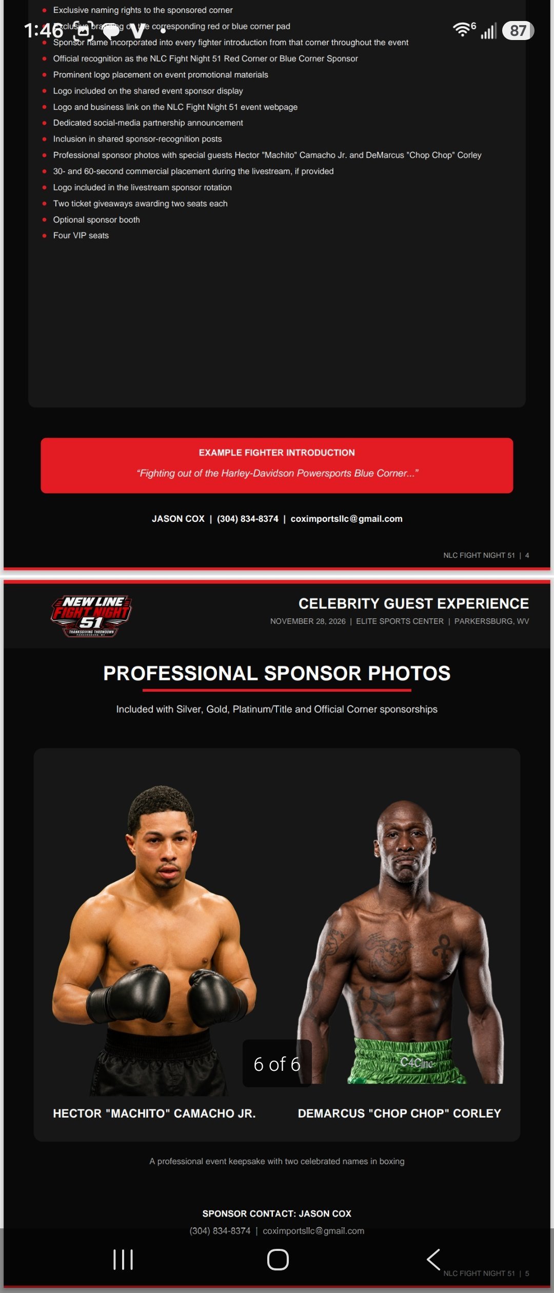 Professional sponsor photos of boxers Hector Machito Camacho Jr. and Demarcus Chop Chop Corley for NLC Fight Night 50 celebrity guest experience