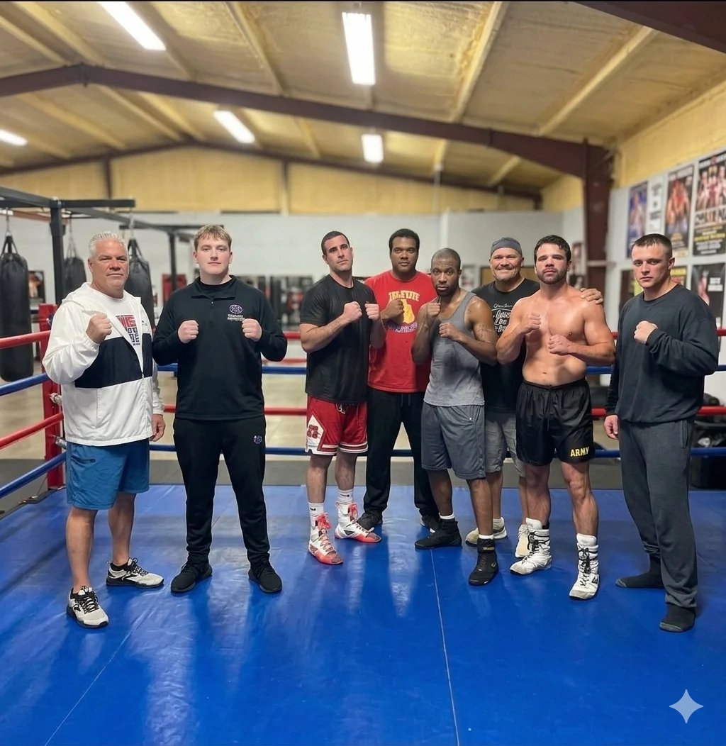 Fighters and coaches in the gym.