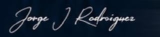 Handwritten cursive signature reading Jorge J Rodriguez on dark background