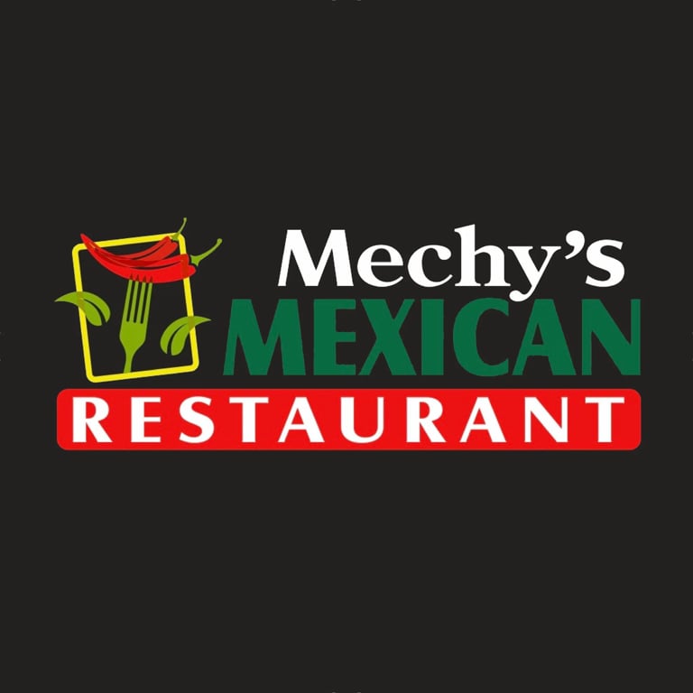 Mechys Mexican Restaurant logo featuring colorful chili peppers and text on dark background